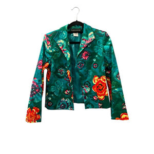 Harve Benard Teal Floral Satin Blazer with Orange & Pink Accents